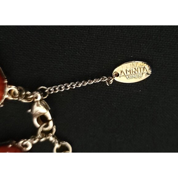 Amrita Singh Gold-Plated Necklace With Orange Resin Teardrop Shaped Faux Stones - Picture 6 of 7